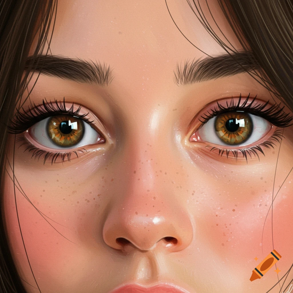 Close-up digital painting of a woman's eyes, nose, and face