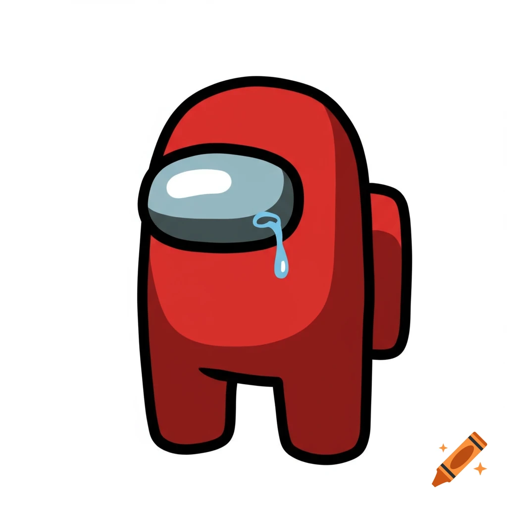 A red Among Us character with a tear falling from its eye.