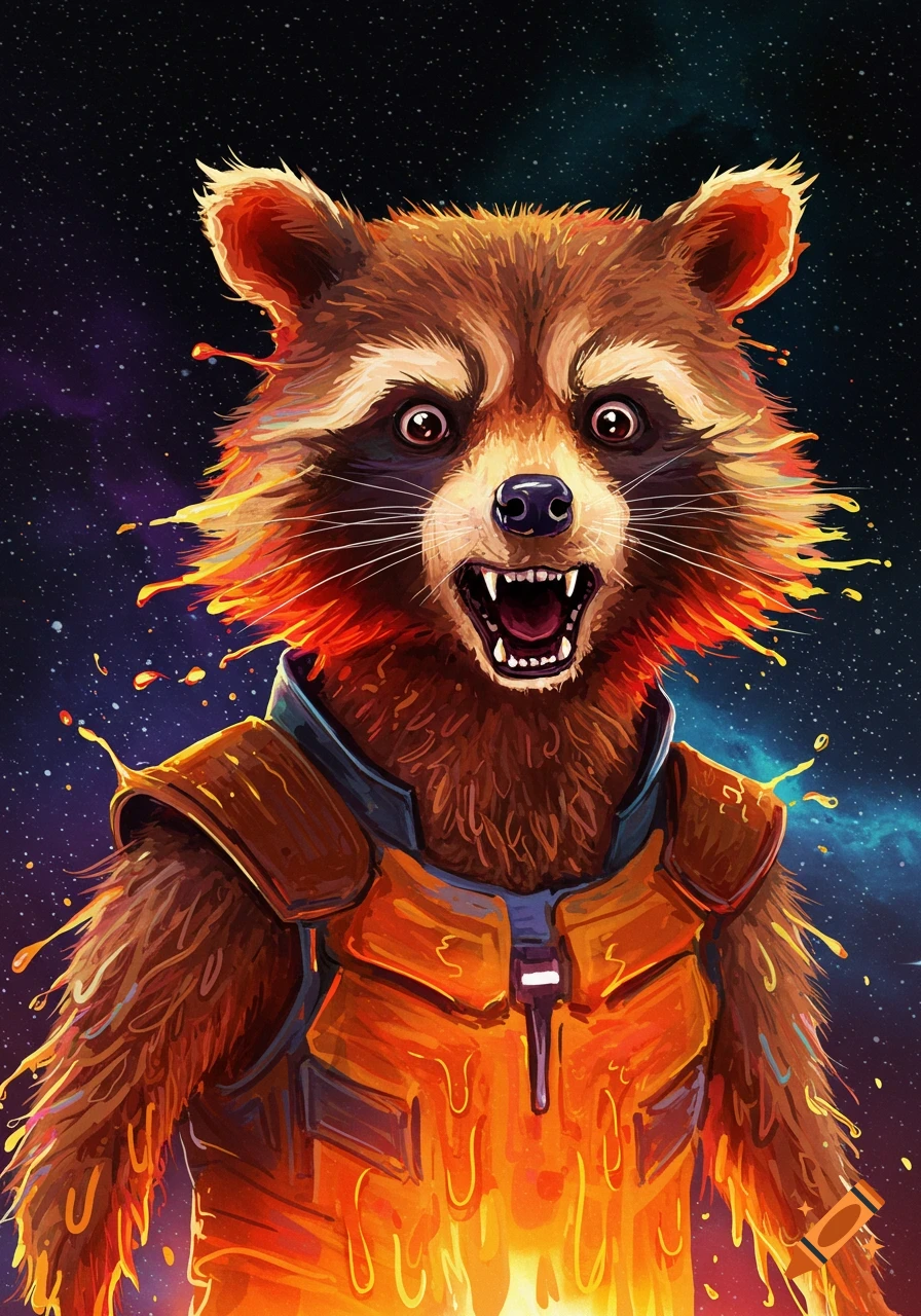 Illustration of Rocket Raccoon melting in space