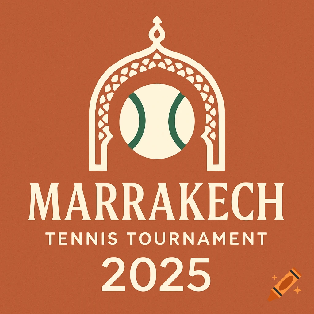 Logo for Marrakech Tennis Tournament 2025 with tennis ball and stylized arch.