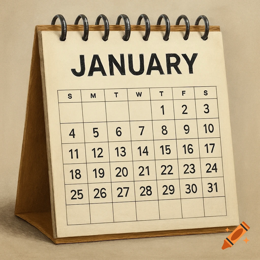A desk calendar showing the month of January.