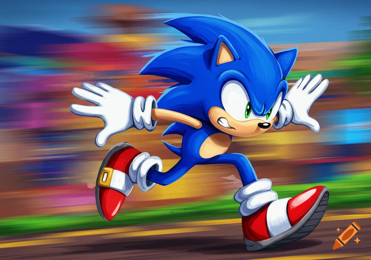 Sonic the Hedgehog running fast, illustration