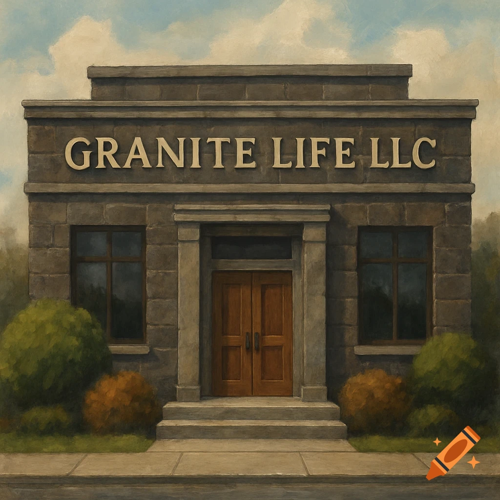 Building with Granite Life LLC sign, painterly style