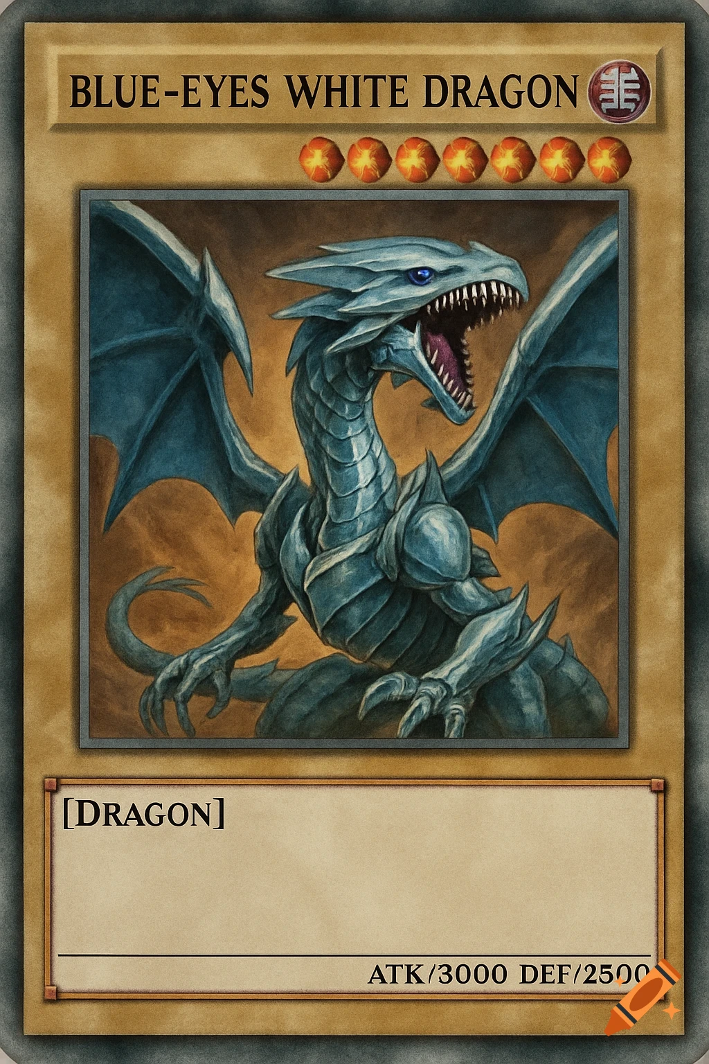 Blue-Eyes White Dragon card art featuring a white dragon on a trading card background.