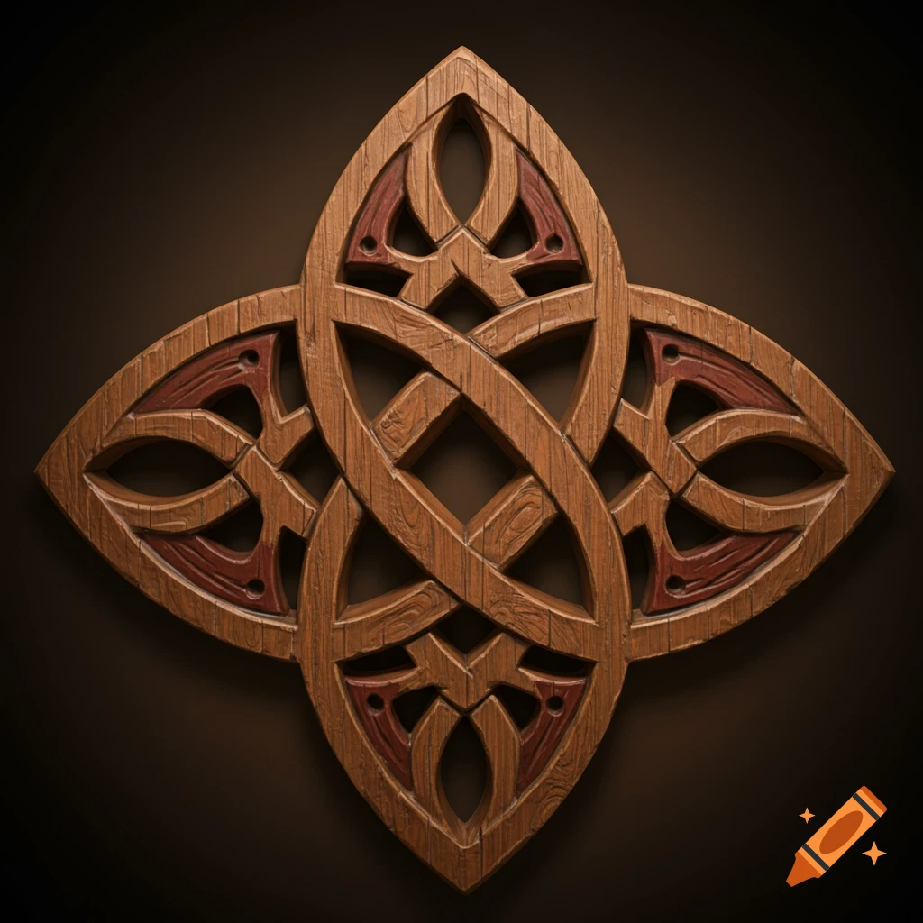 Realistic wood carving of a moderately complex Celtic knot