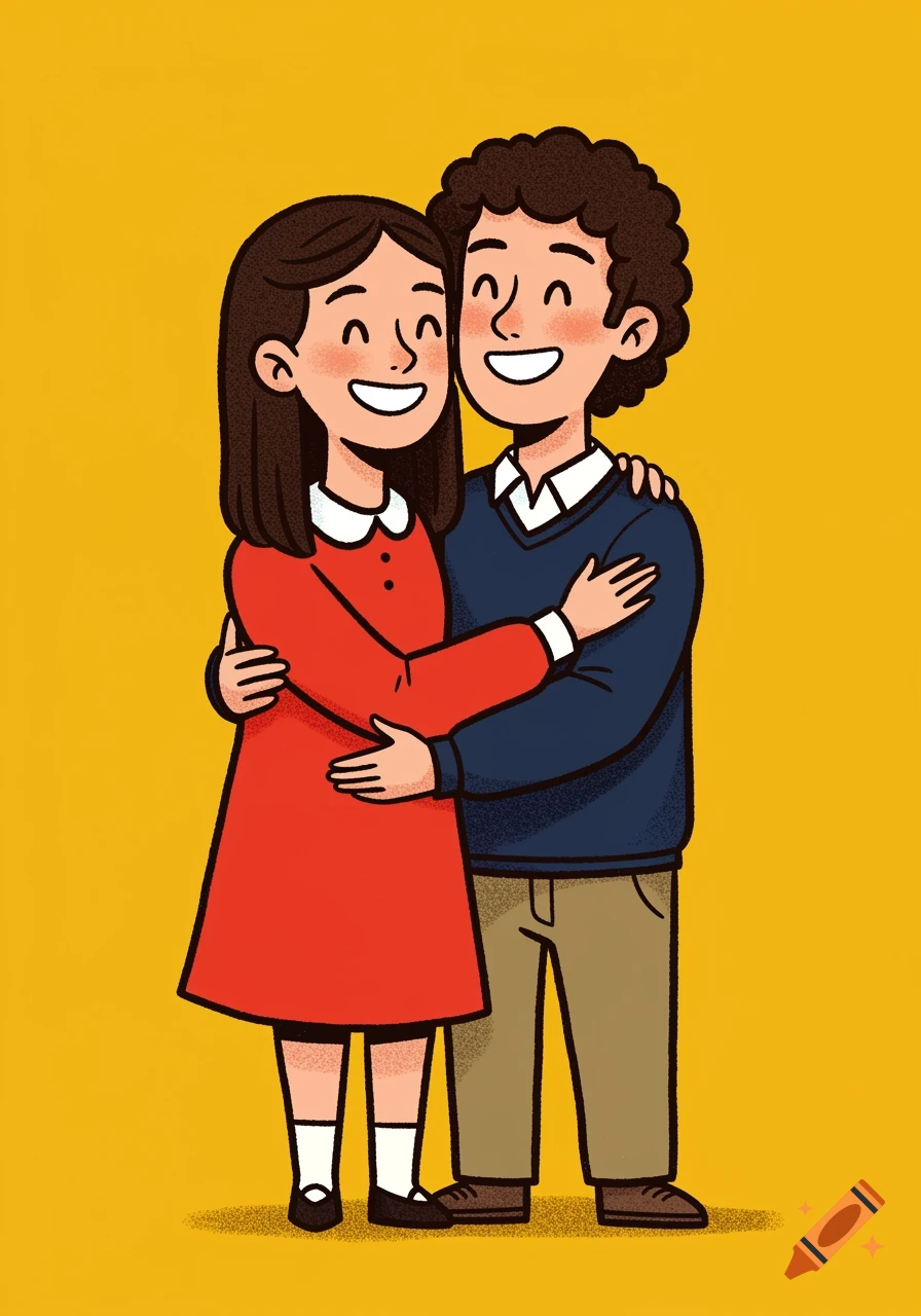 Clip art illustration of a smiling couple hugging.