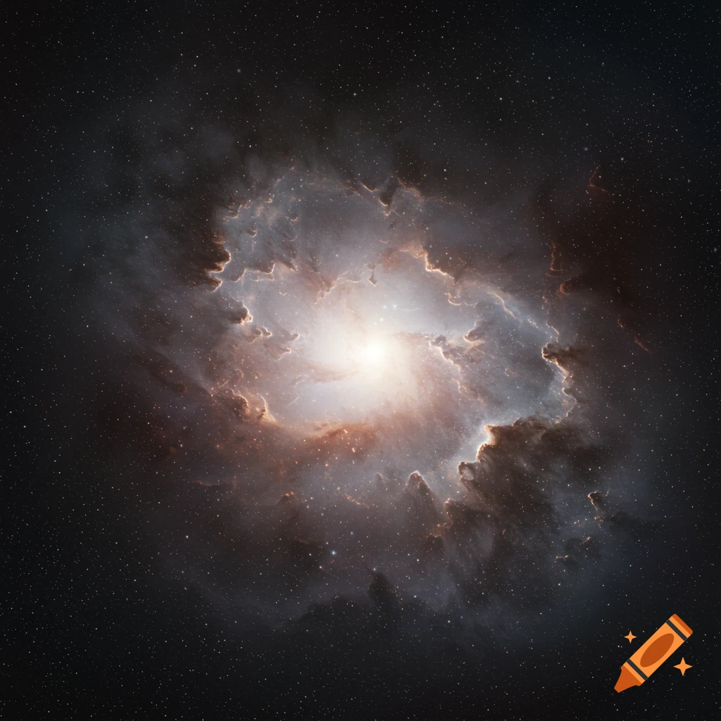 A bright nebula swirls in space amidst many stars.