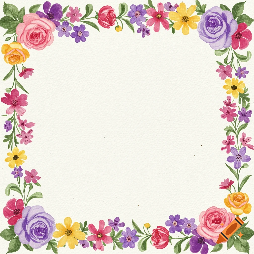 Watercolor floral border on textured paper.