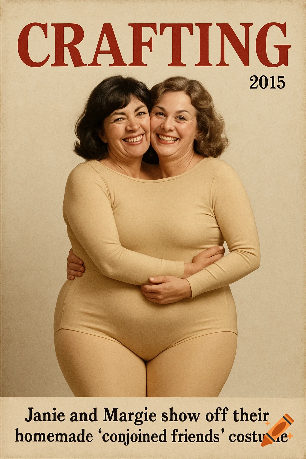 Magazine cover featuring two women in a single leotard costume
