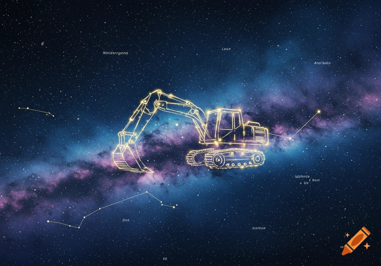 A constellation in the shape of a digger shines brightly in a starry night sky.
