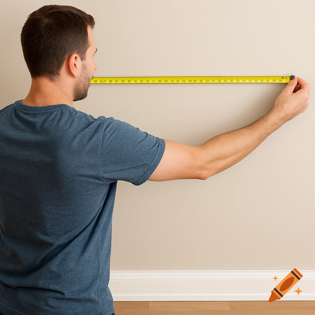A man measures a wall with a yellow tape measure