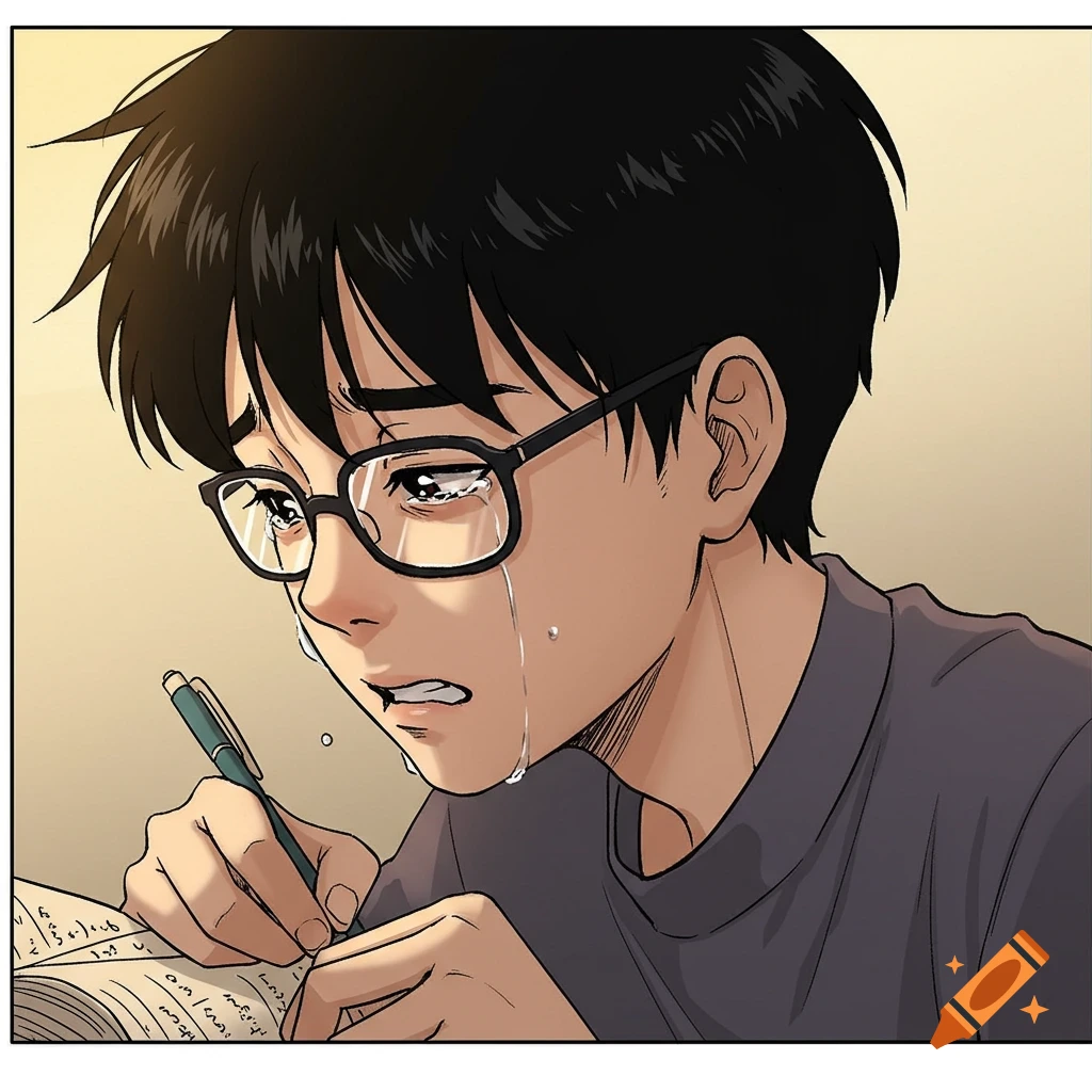 Writing While Crying Illustration of a crying young man with glasses writing in a book. on ...