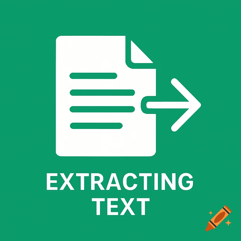 A white icon of a document with text lines and an arrow pointing right, above the words "EXTRACTING TEXT" on a green background.