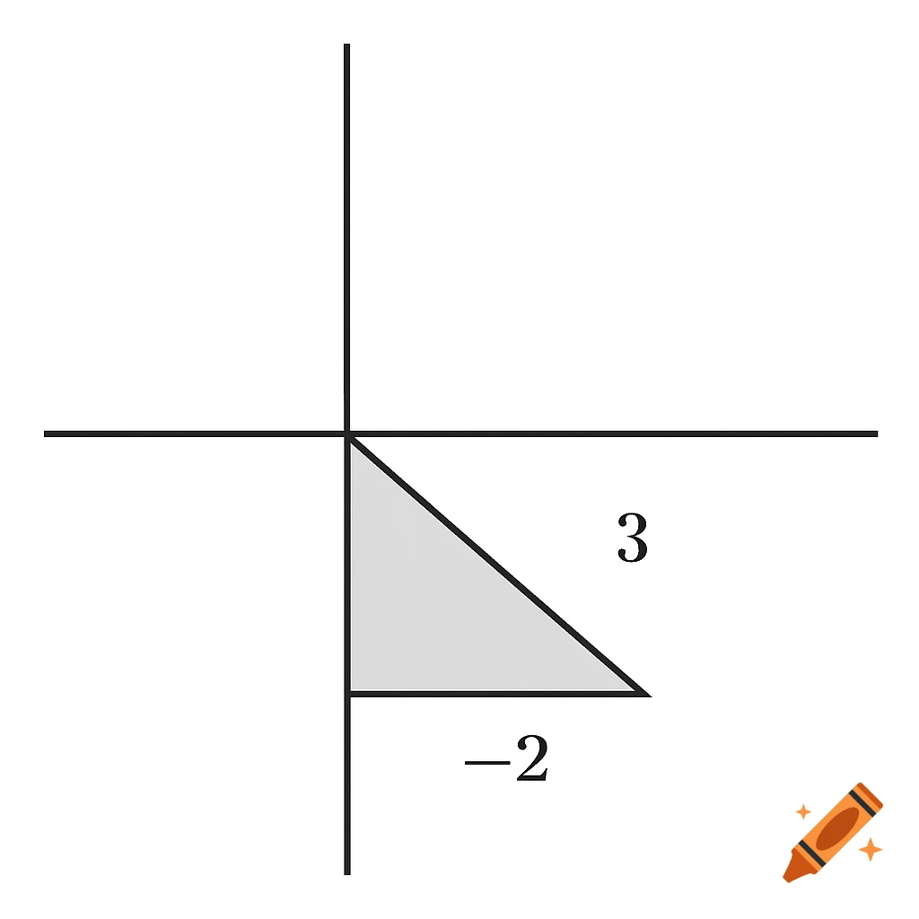 A right triangle plotted on a coordinate plane with a vertex at the origin. The triangle has labels -2 and 3 near its sides.