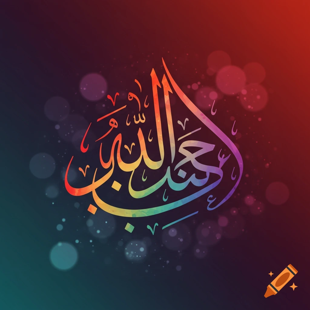 Multicolored Arabic calligraphy on a bokeh background