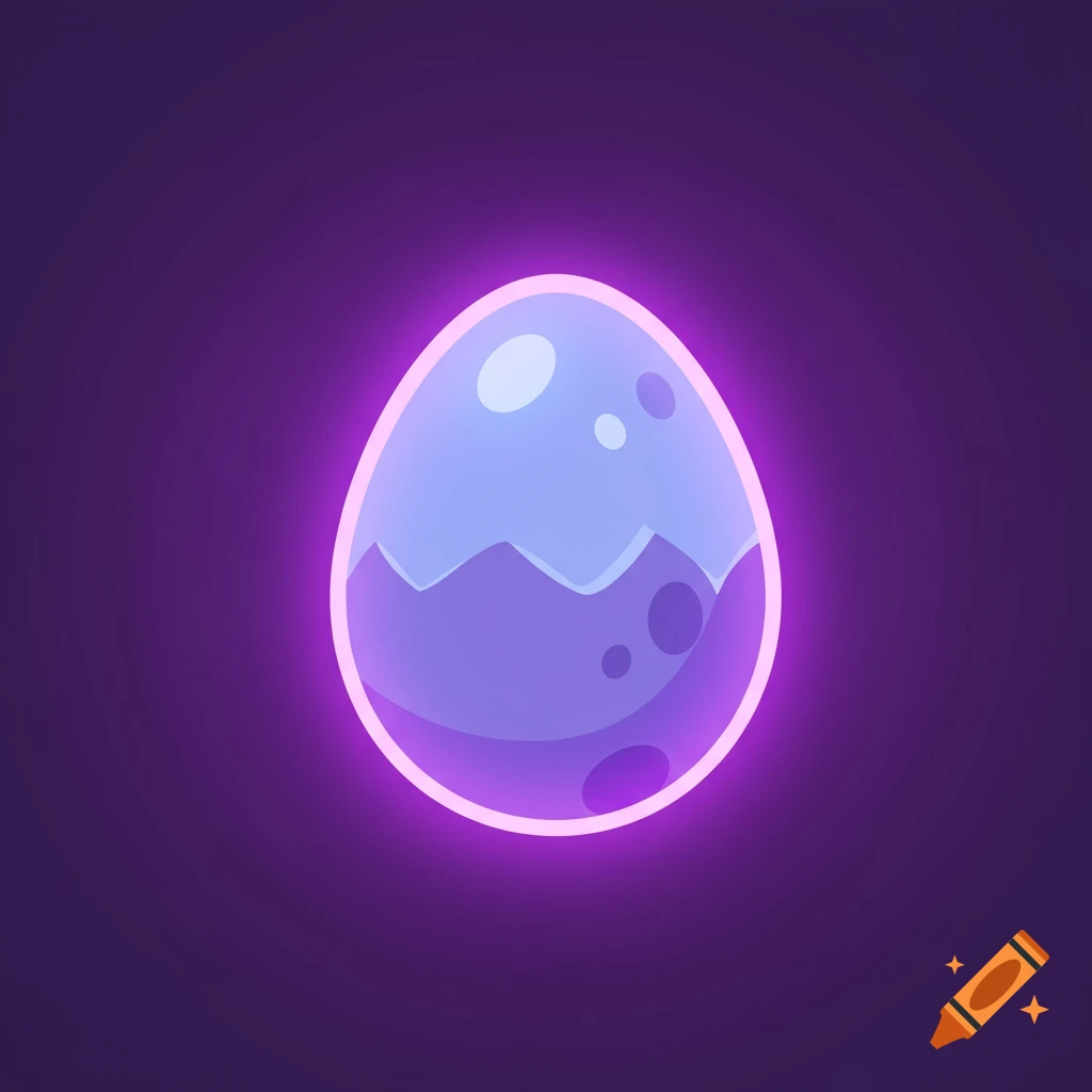 A stylized glowing purple egg on a dark background.