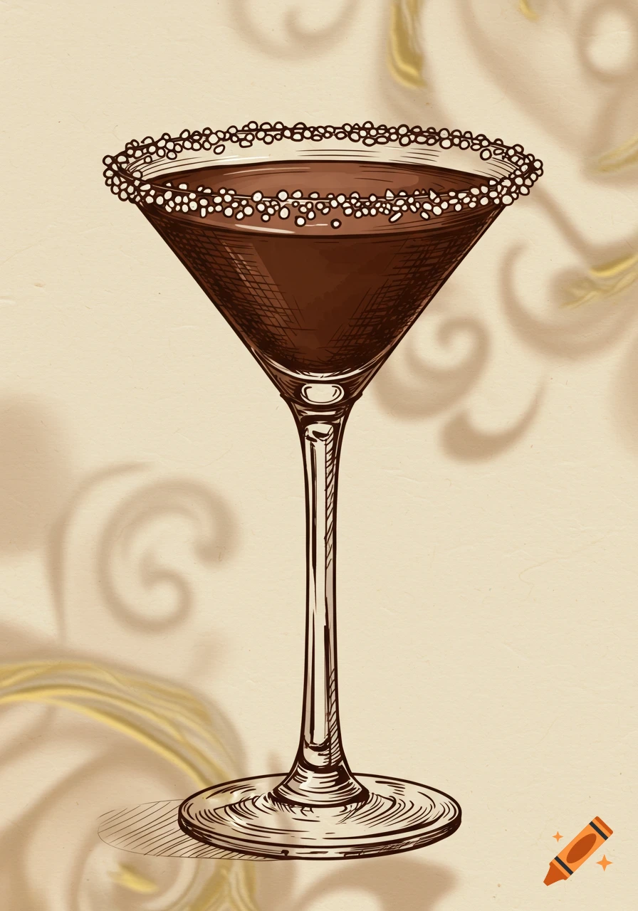 Drawing of a chocolate martini with sugar sprinkles on the rim.