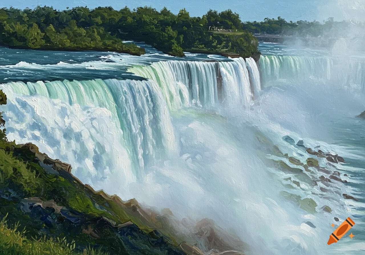 Impressionist painting of Niagara Falls.