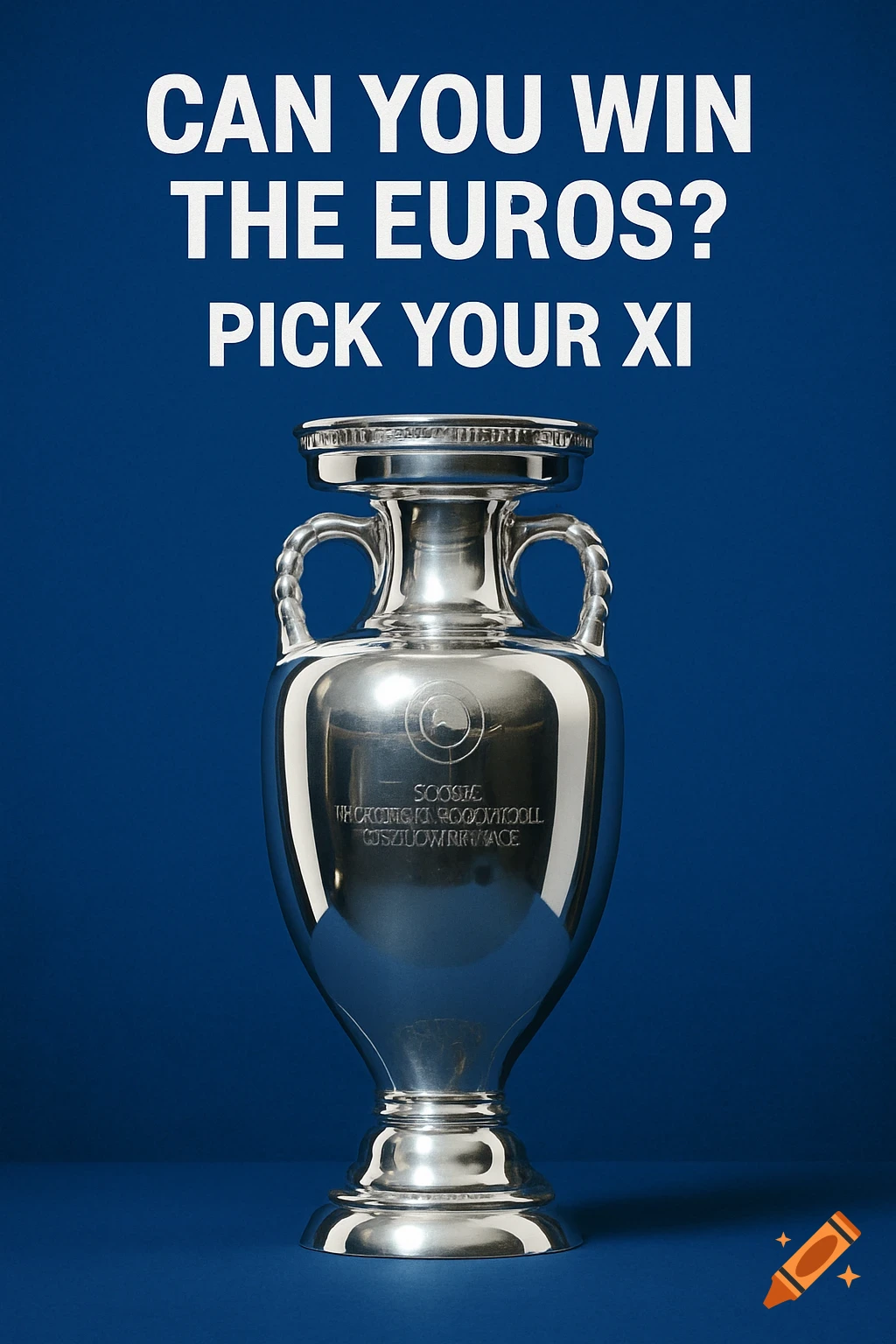 UEFA Euro trophy on blue background with text 'Can you win the Euros? Pick your XI'