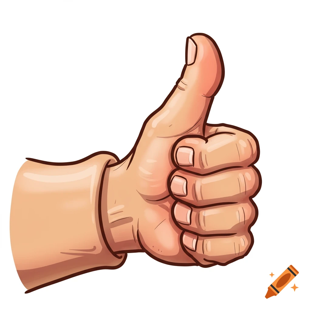 Cartoon illustration of a hand giving a thumbs-up.