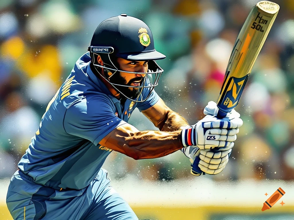 Cricketer in blue jersey and helmet swinging a bat