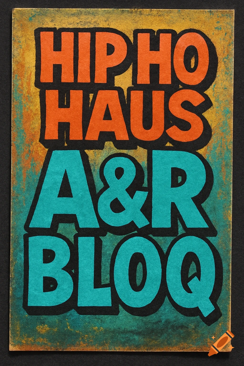 A vintage textured flyer with large orange text 'HIPHO HAUS' and teal text 'A&R BLOQ'.