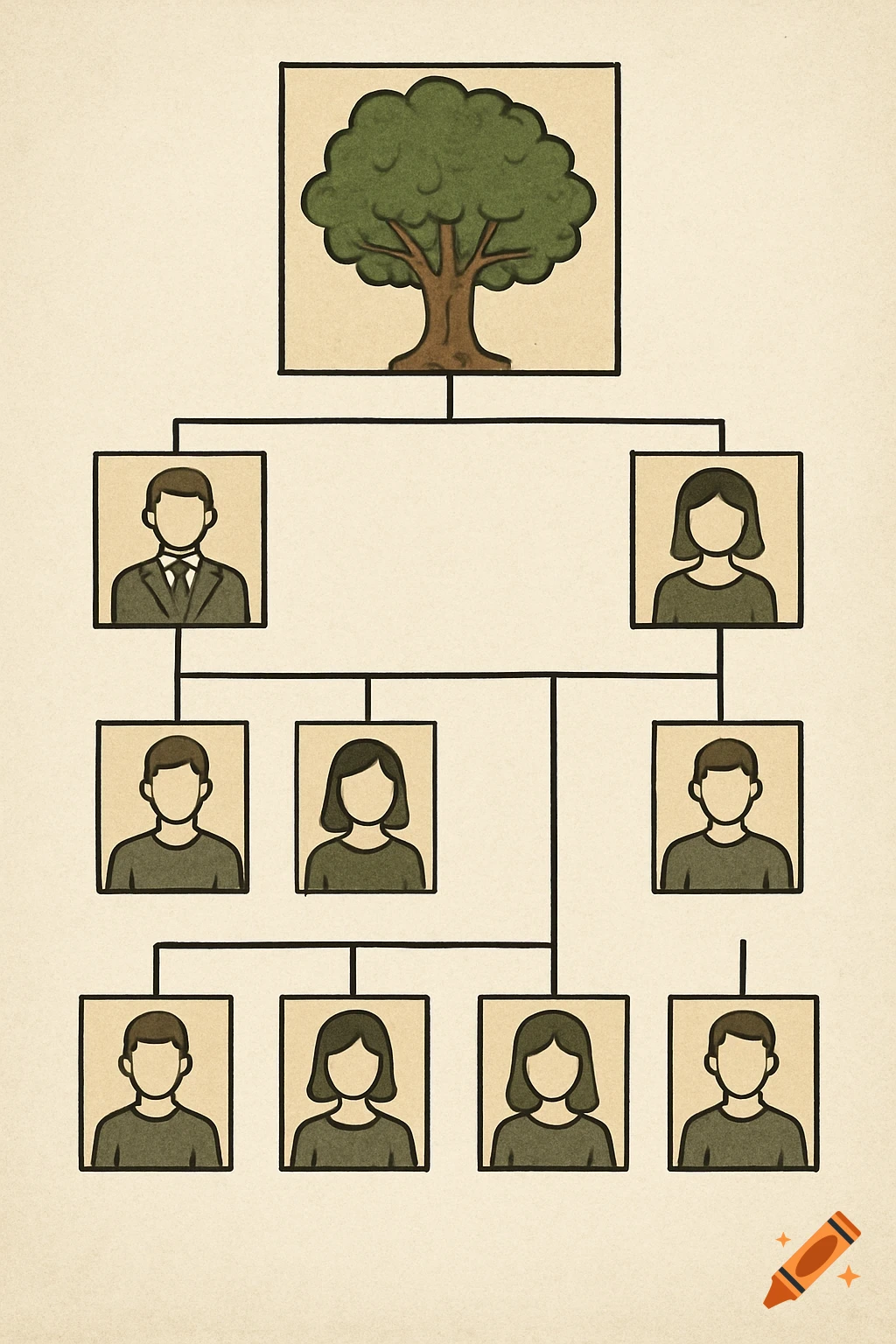 Illustration of a family tree diagram with stylized figures.