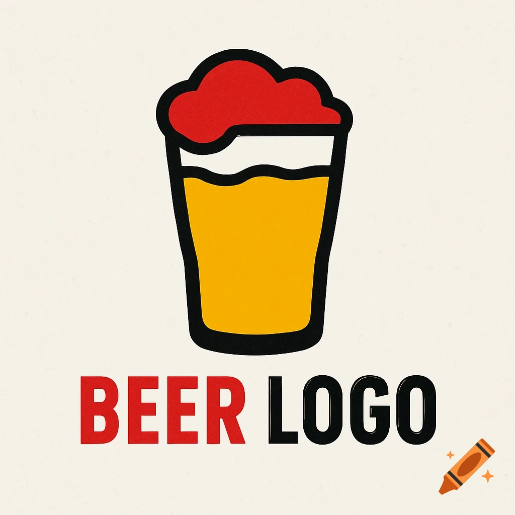 A logo featuring a beer glass with red foam and text 'BEER LOGO' below it.