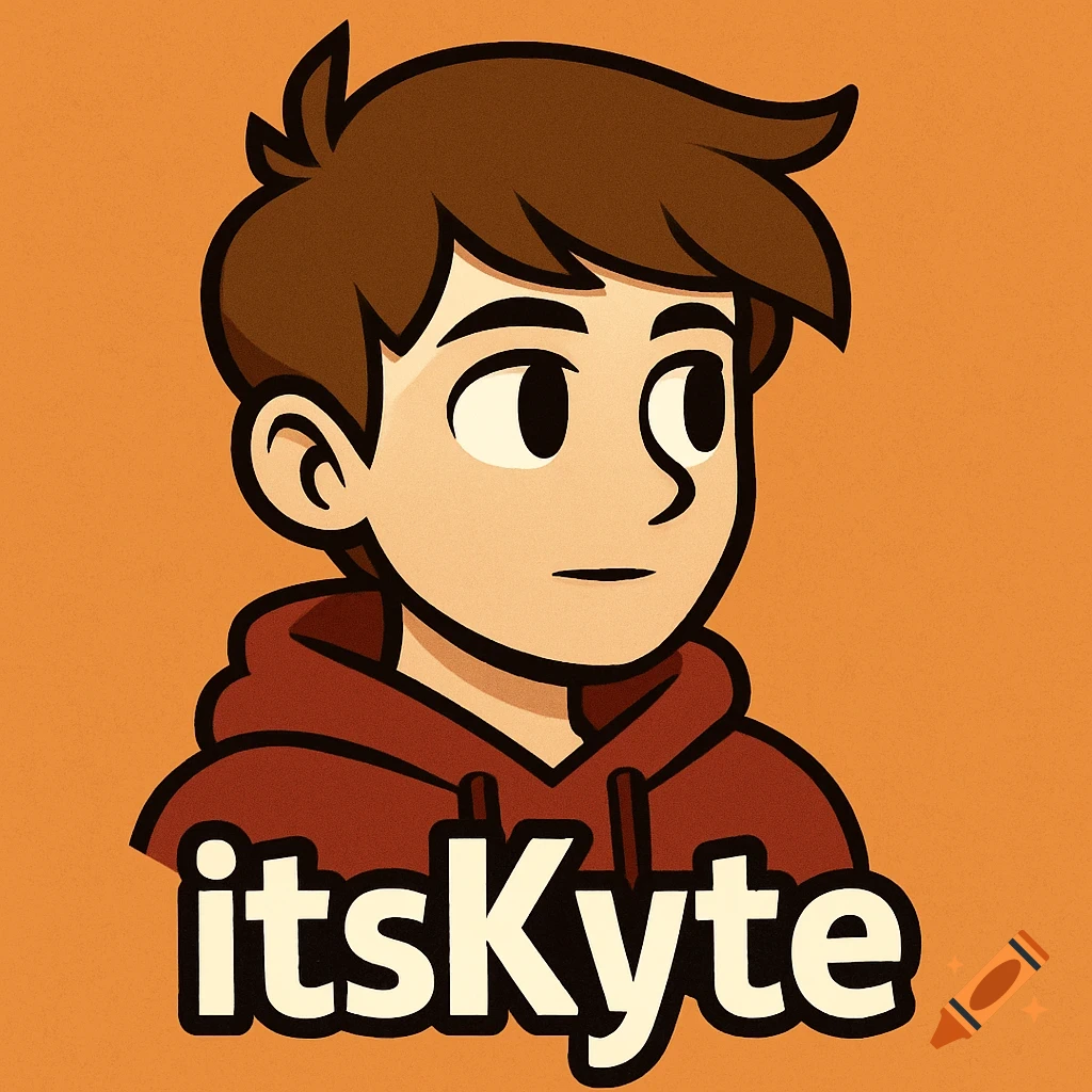 2D cartoon profile picture of a person in a red hoodie with the name itsKyte below.