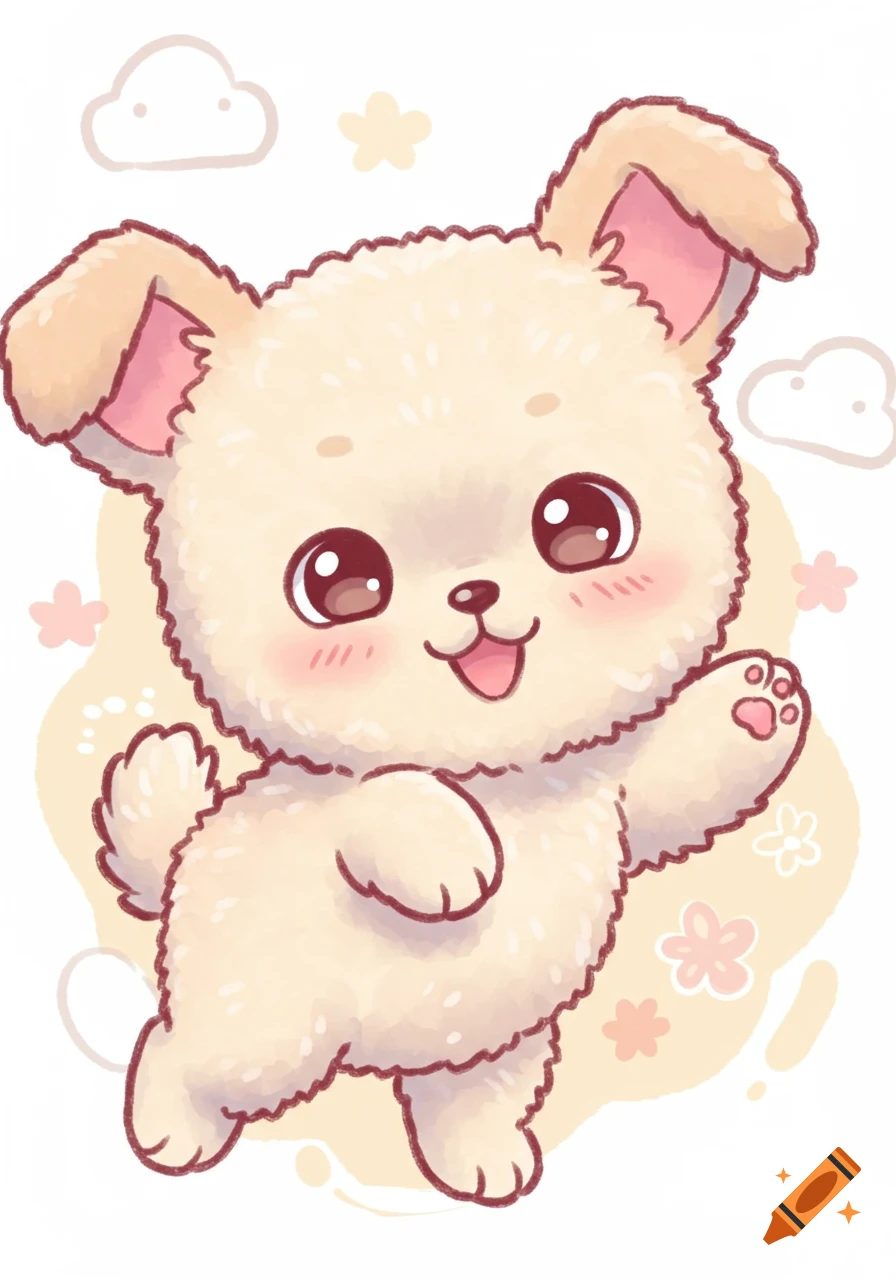 A cute cartoon puppy waves.