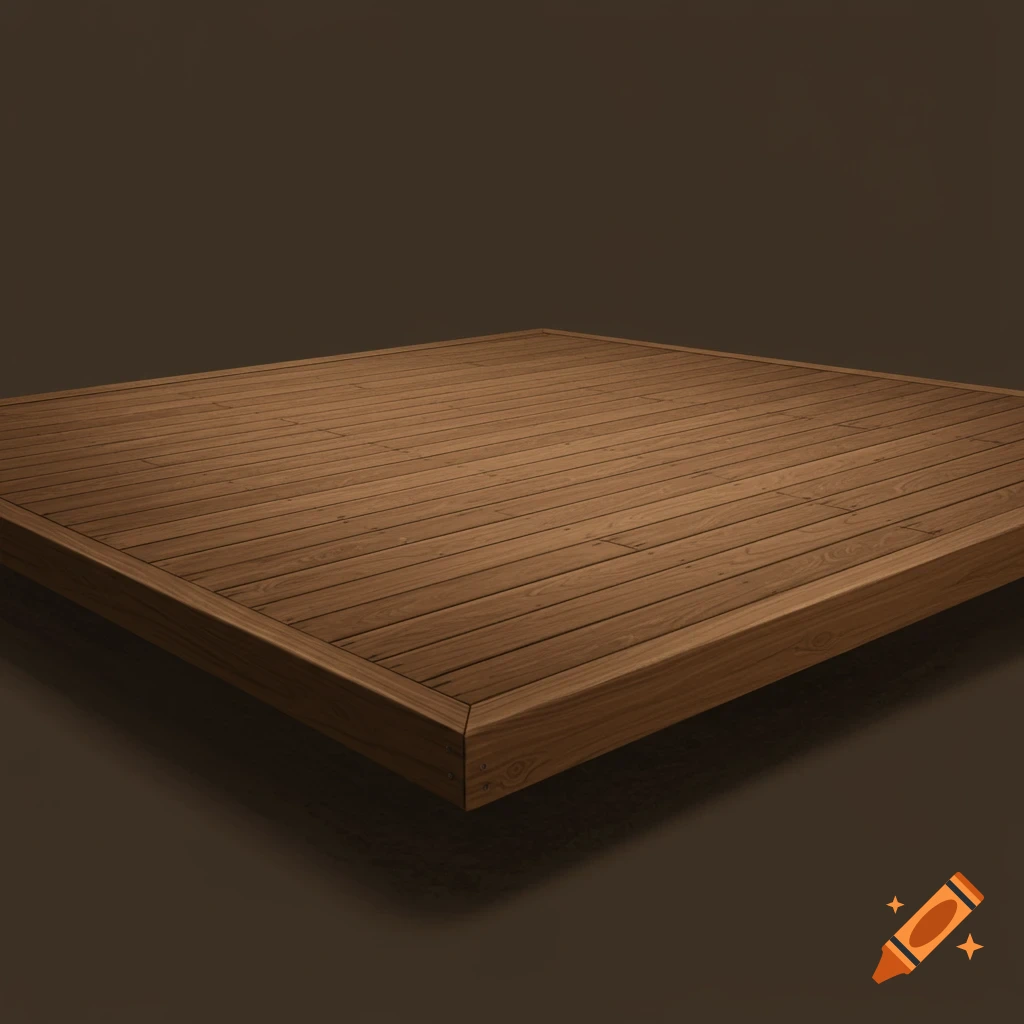 A low angle view of a floating wooden deck or platform against a dark background.