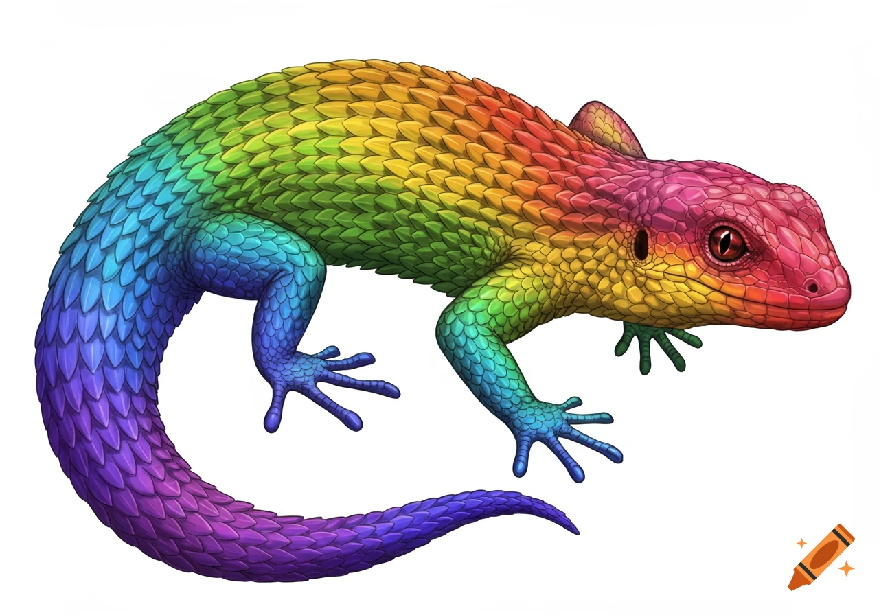 Illustration of a rainbow-colored lizard.