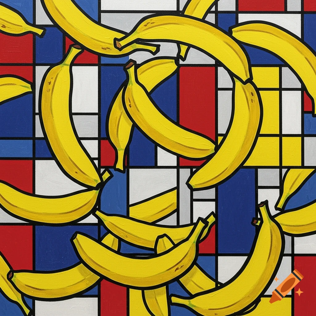 Bananas in a Piet Mondrian art style pattern.