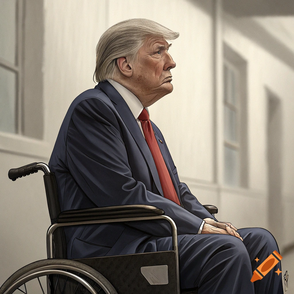 Illustration of Donald Trump sitting in a wheelchair.