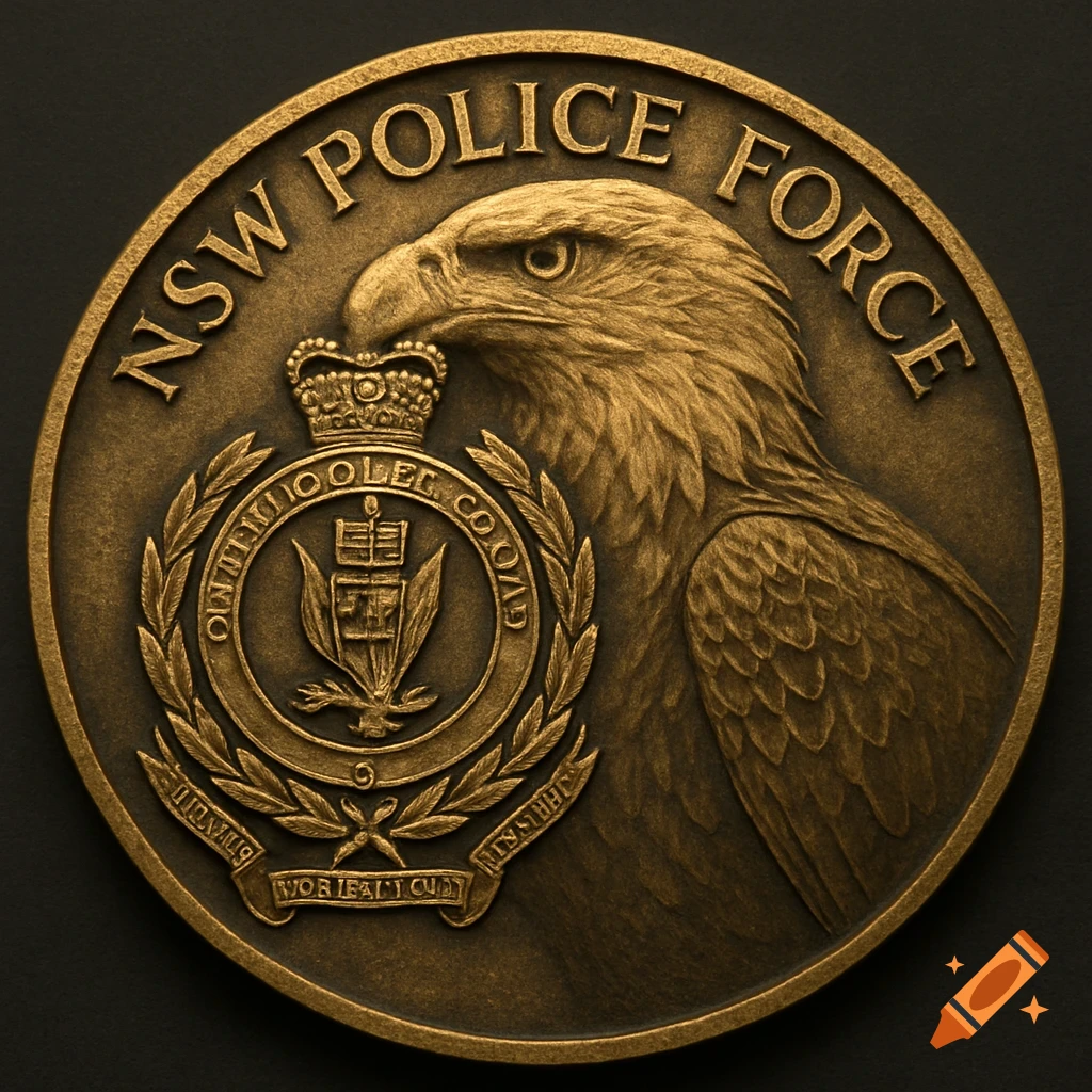 Bronze coin with an eagle and NSW Police Force text.