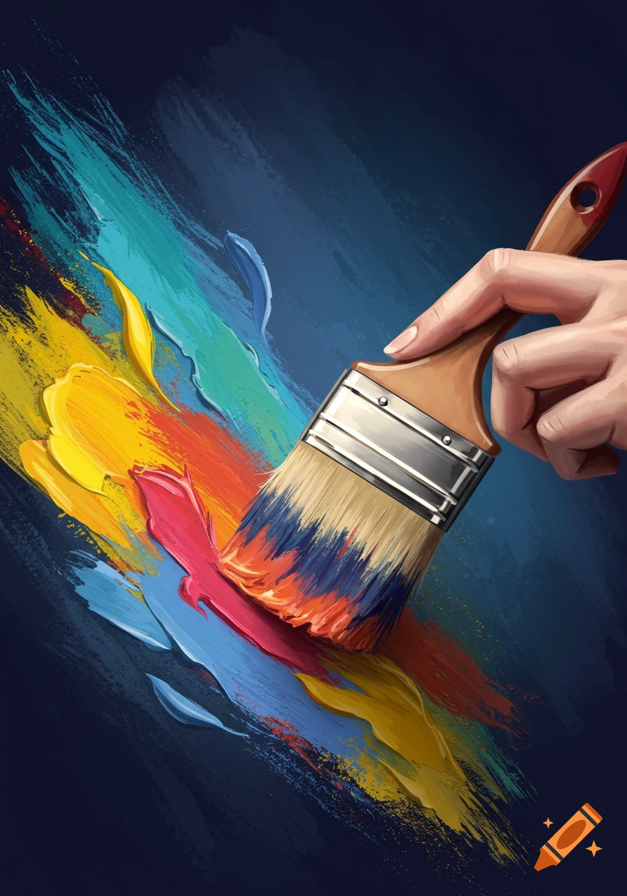 Hand holding a paintbrush applying colorful strokes