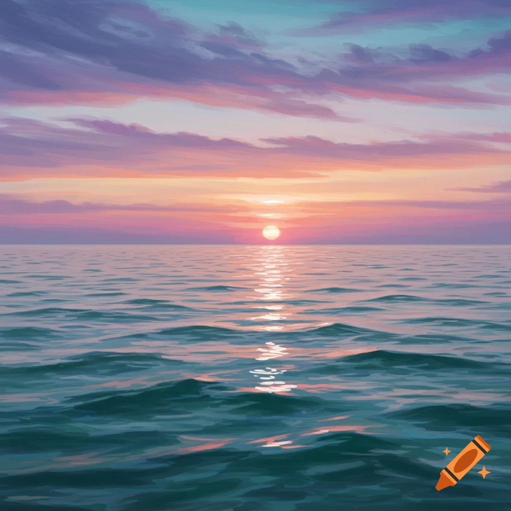 Colorful sunset over calm ocean waves