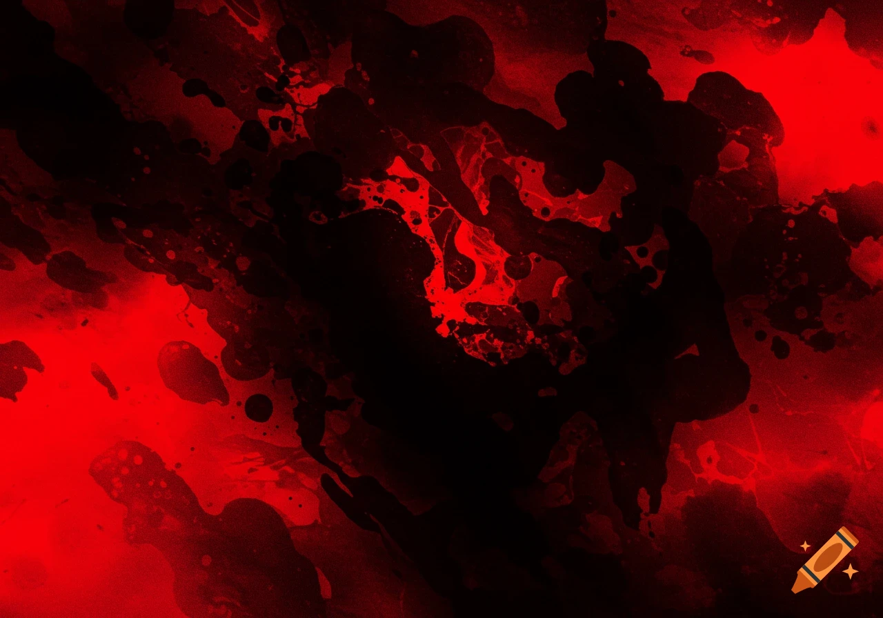 Abstract background of black and red ink or paint splatters and washes.