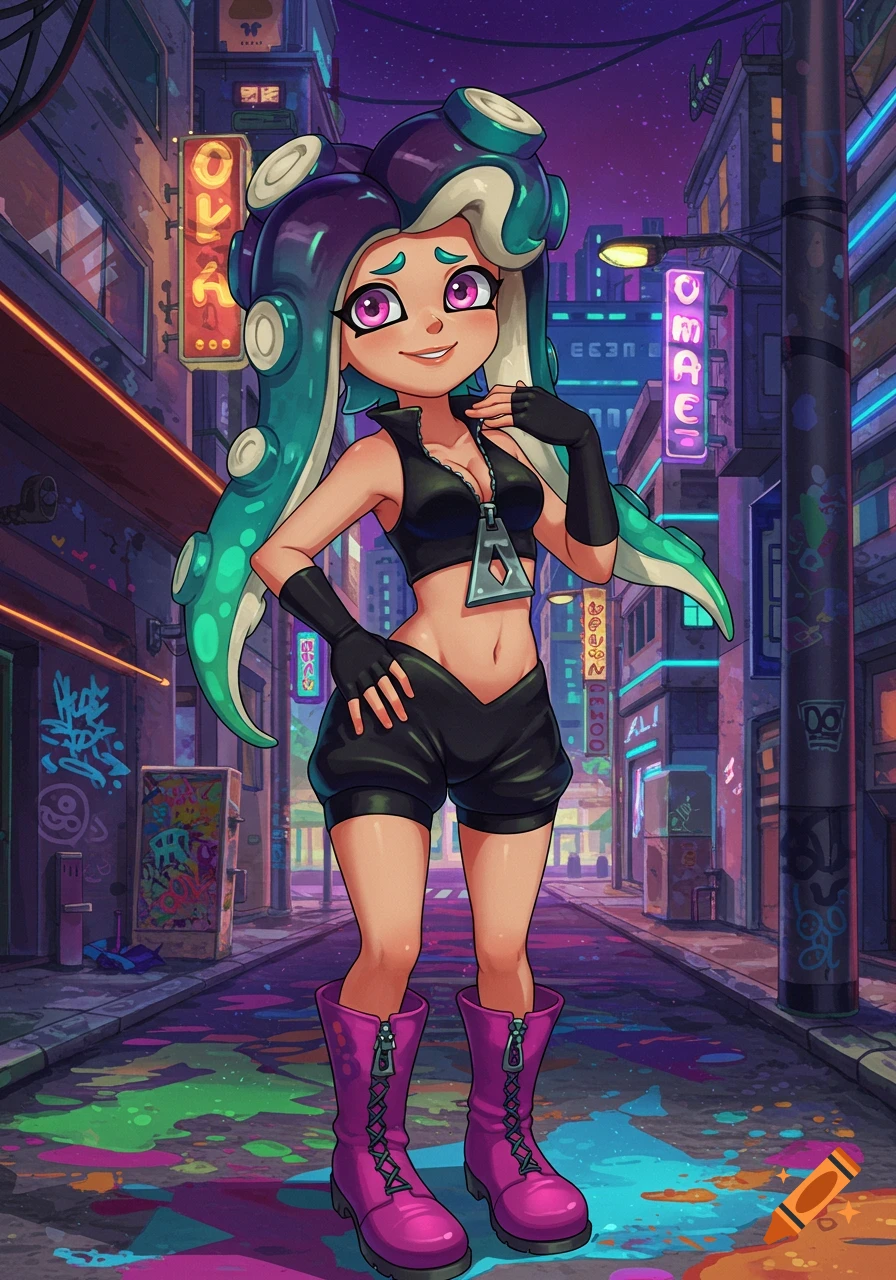 Anime style character in futuristic city street