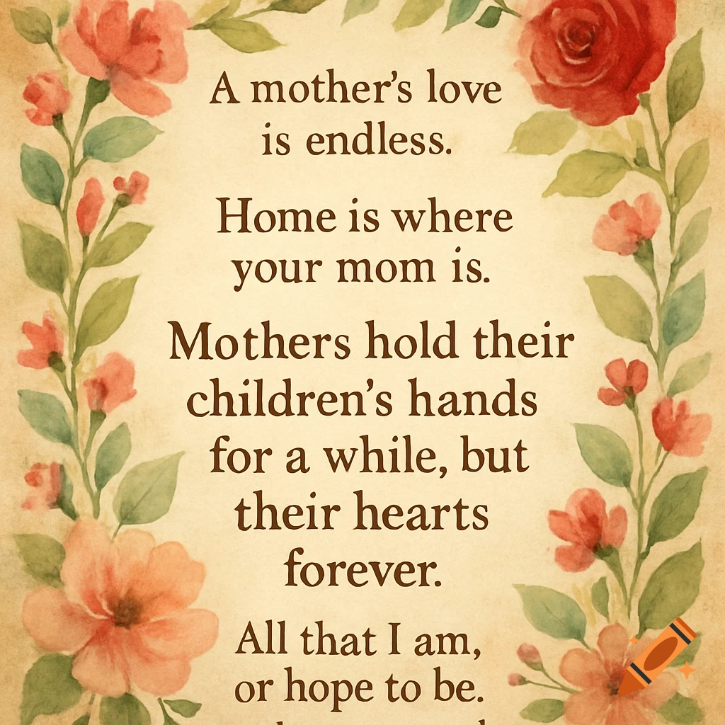Watercolor art with quotes about mothers framed by flowers