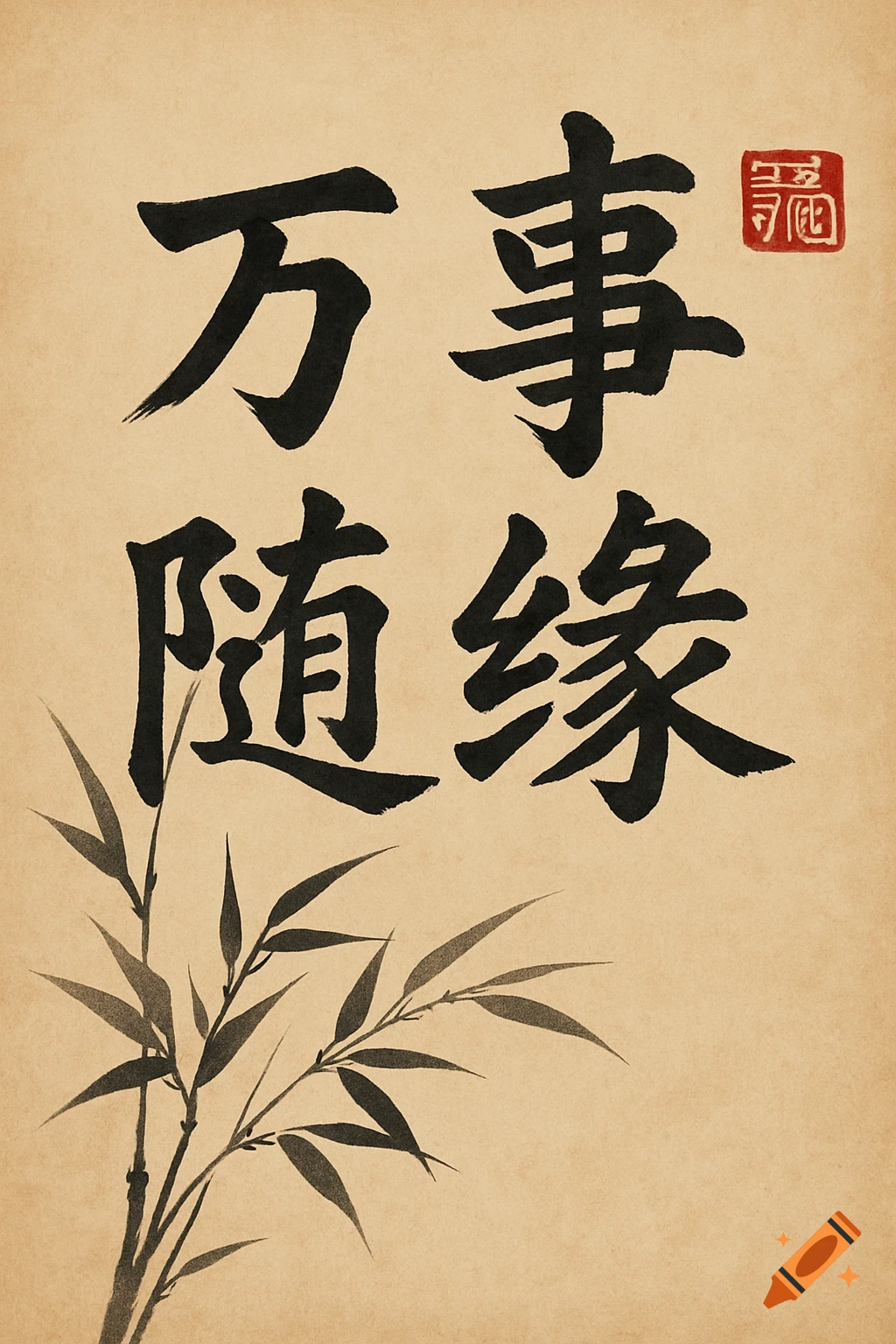 Chinese calligraphy and bamboo ink painting