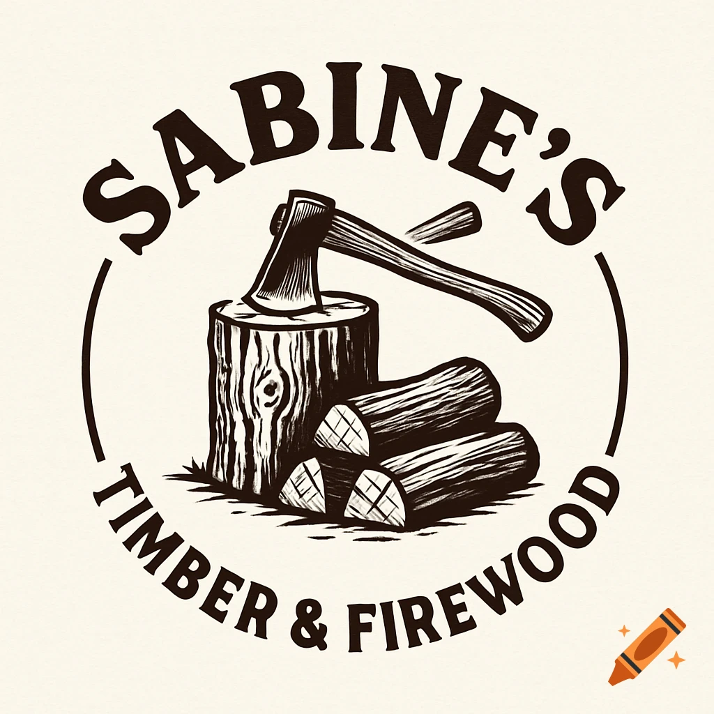 Logo featuring an axe, firewood, and the text 'SABINE'S TIMBER & FIREWOOD'