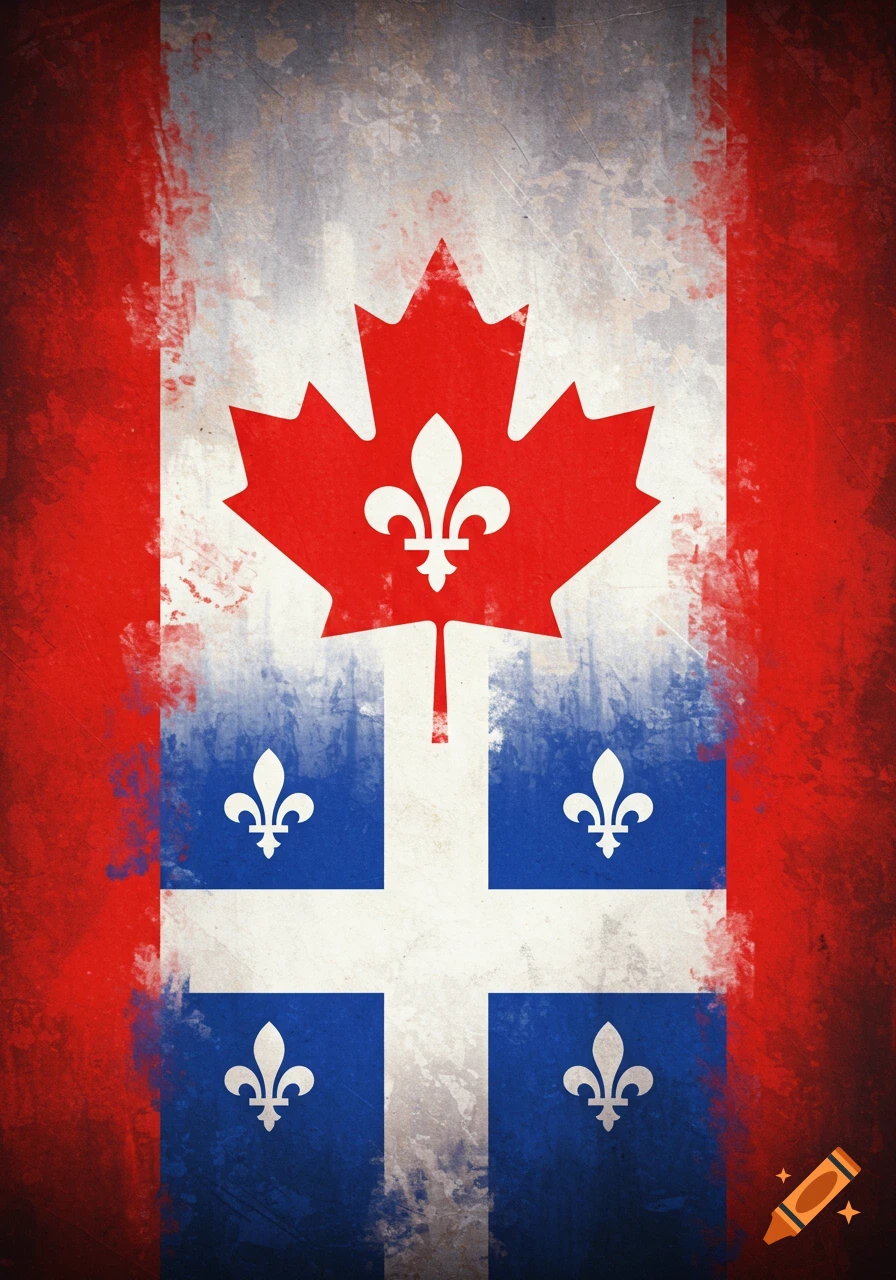 Combined Canadian and Quebec flags in a distressed style.
