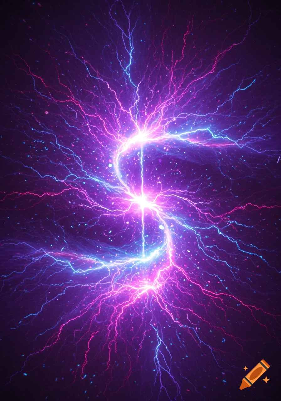 Abstract purple and blue energy surge with lightning branches