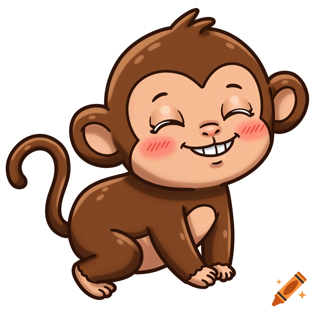 Cute cartoon clip art of a happy, sleepy monkey with its eyes closed and rosy cheeks.