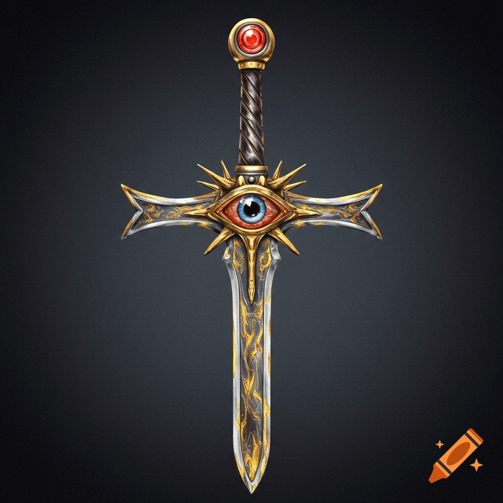 A fantasy sword with an eye in the hilt.