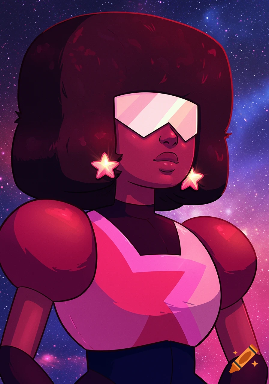 Cartoon portrait of Garnet from Steven Universe against a starry space background.