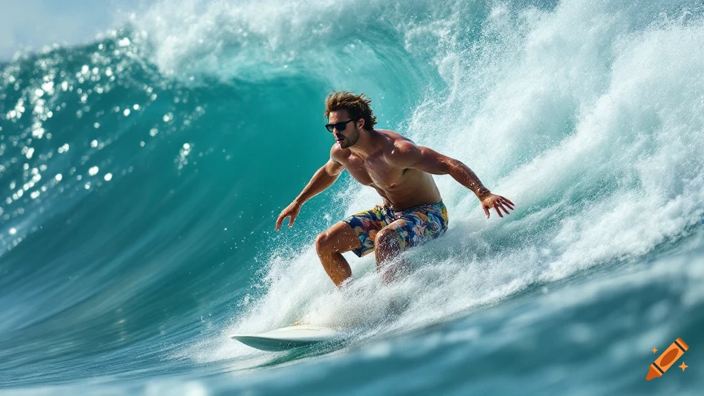Man surfing a large blue wave
