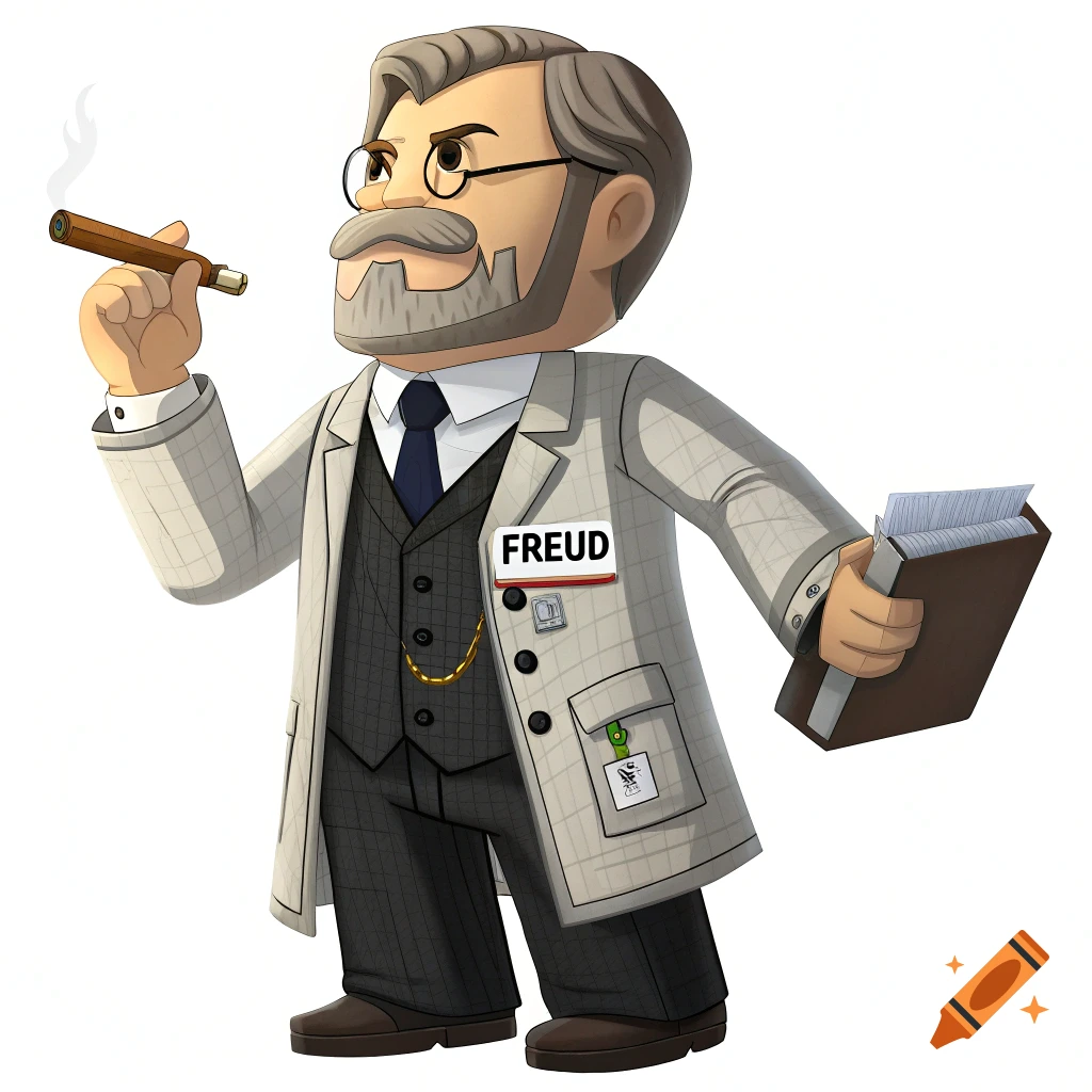 Cartoon avatar of Sigmund Freud holding a cigar and book