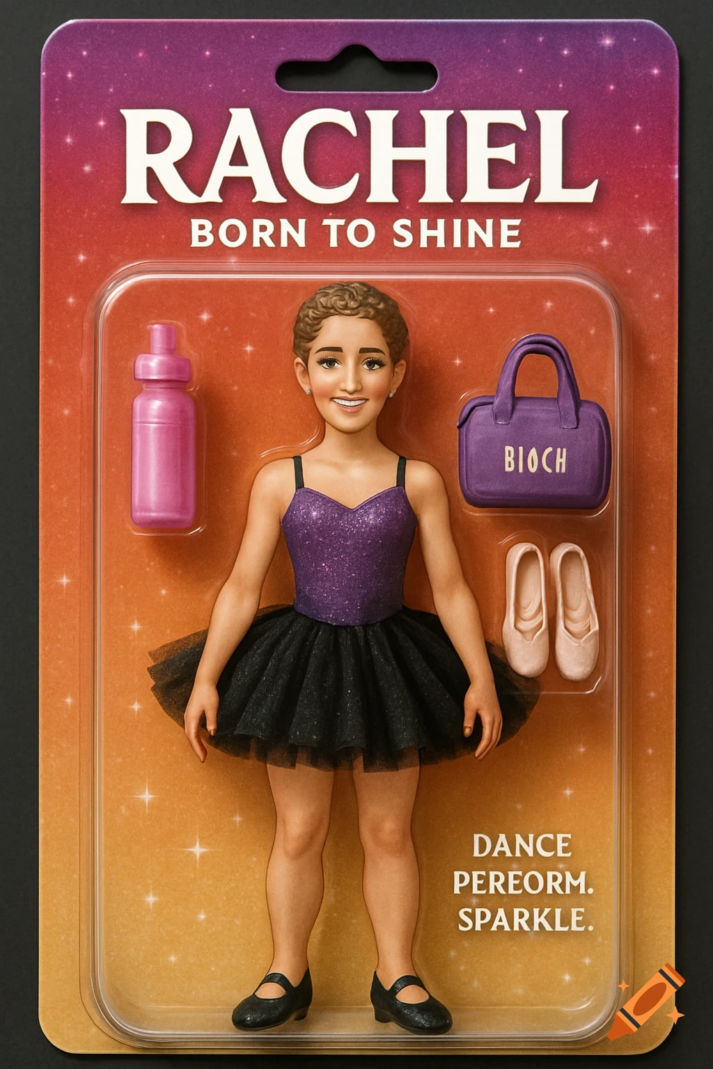 Action figure of a dancer in blister pack with accessories.